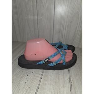 TEVA Olowaho Mush Blue Green Black Strappy Flip Flop Sandals Thong Shoe 8 Womens